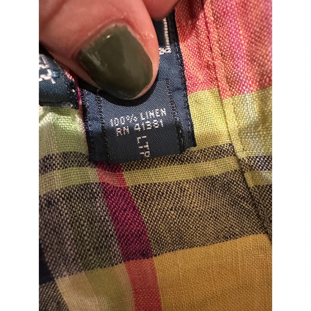 Polo Ralph Lauren Men's XL Plaid Linen Custom Fit Button Down Shirt Multicolored